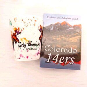 Rocky Mountain Colorado Shot Glass + Colorado 14 ERS Playing Cards-Lot 2 Items